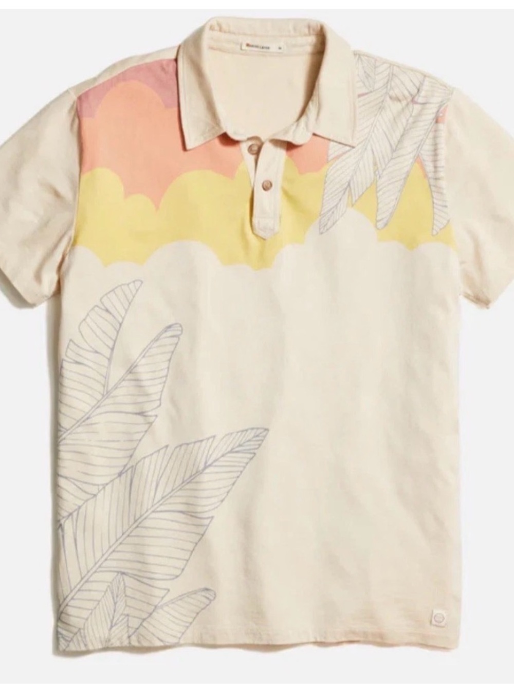 NWT Marine Layer Men’s Polo in Cream with Yellow & Peach Scallop Print XXL
